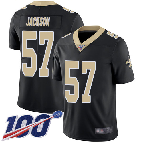 Men New Orleans Saints Limited Black Rickey Jackson Home Jersey NFL Football #57 100th Season Vapor Untouchable Jersey->nfl t-shirts->Sports Accessory